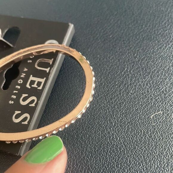 NEW Guess Rose Gold Colored Rhinestone Accent Hoop Pierced Earrings - Picture 8 of 8